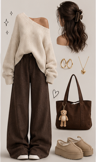 brown wide leg pants outfits