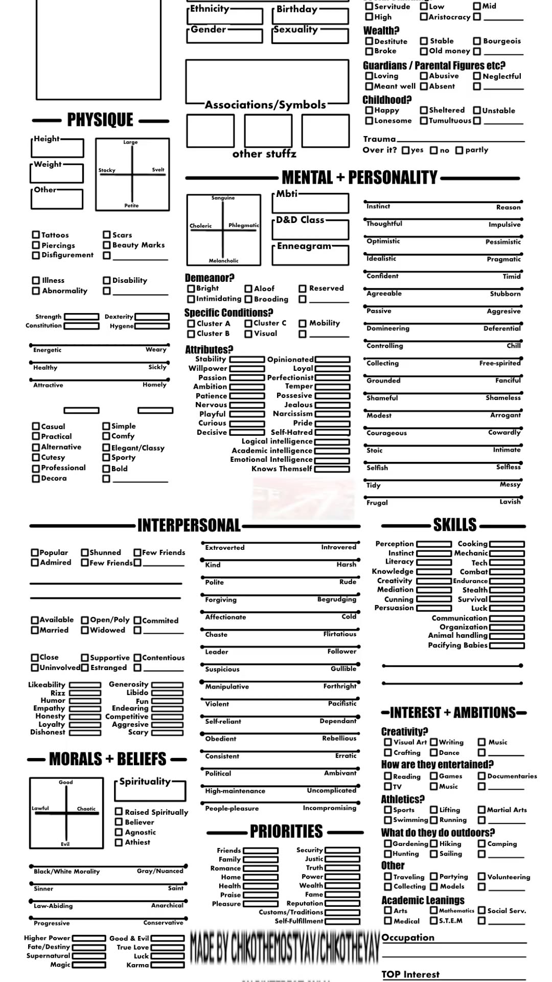 character profile tools
