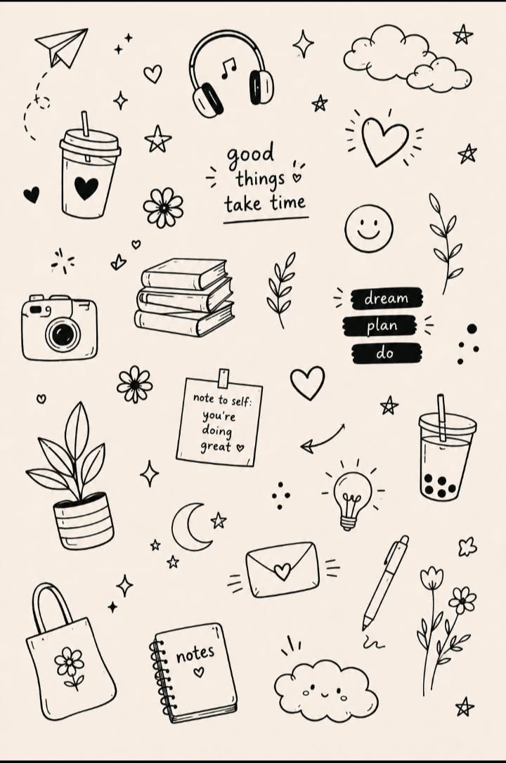 cute black and white doodles