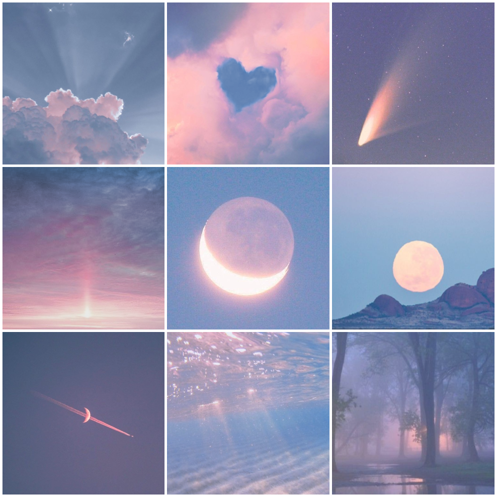 pink and blue mood board