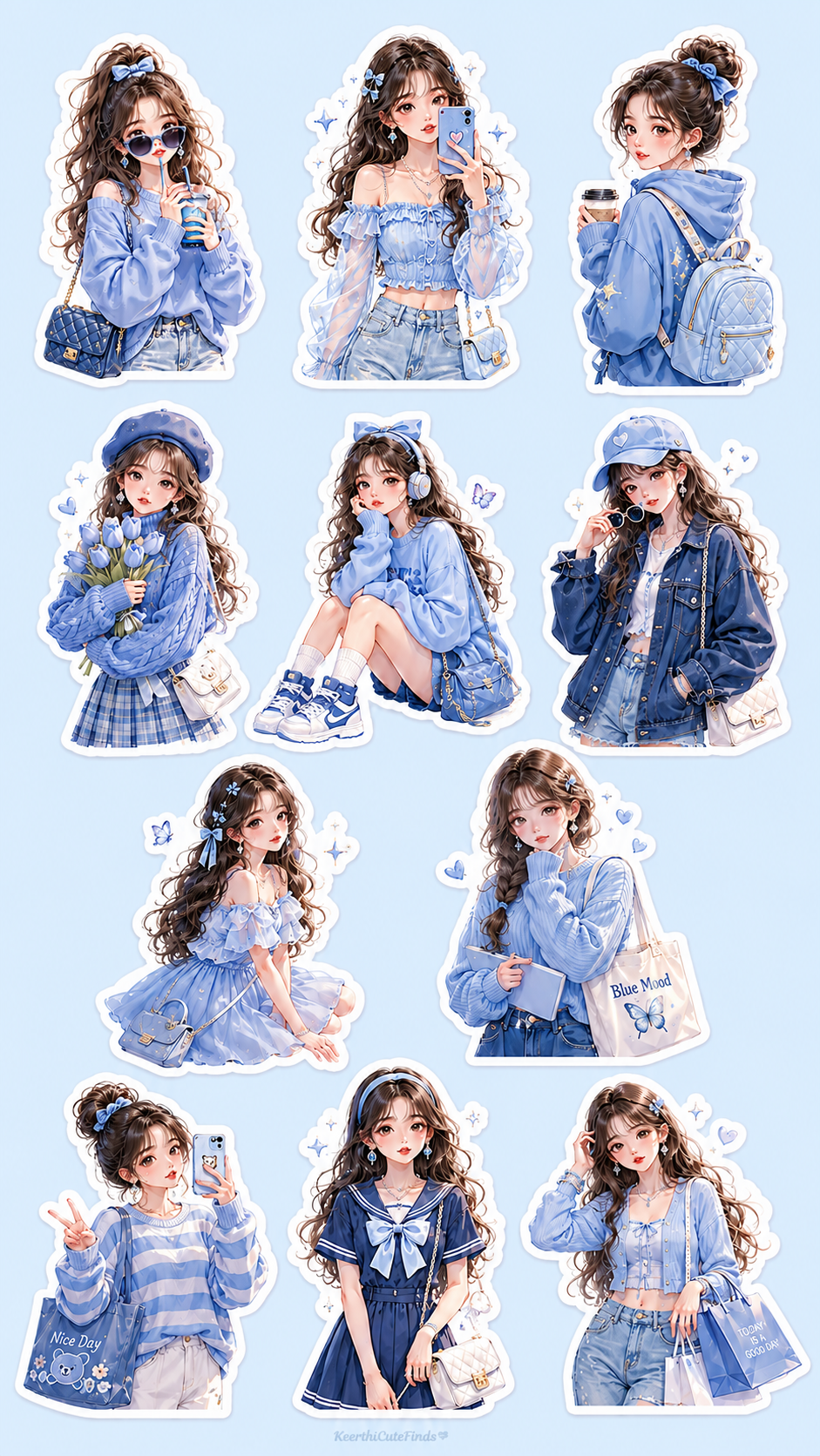 PIN TITLE: "💙Cute Blue Aesthetic Fashion Girl Stickers 💙✨ | Luxury Kawaii