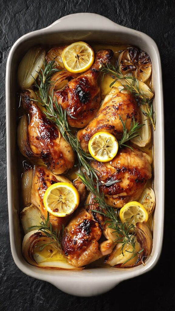 Baked Chicken with Lemons, Onions and Rosemary – Easy