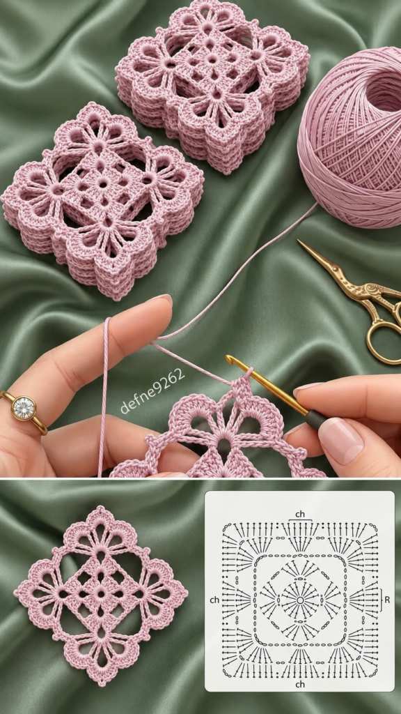 Pink Blossom Flower Square Free Crochet Pattern
