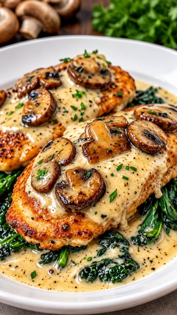 Creamy Chicken, Spinach and Mushroom Bake – Easy One-Pan