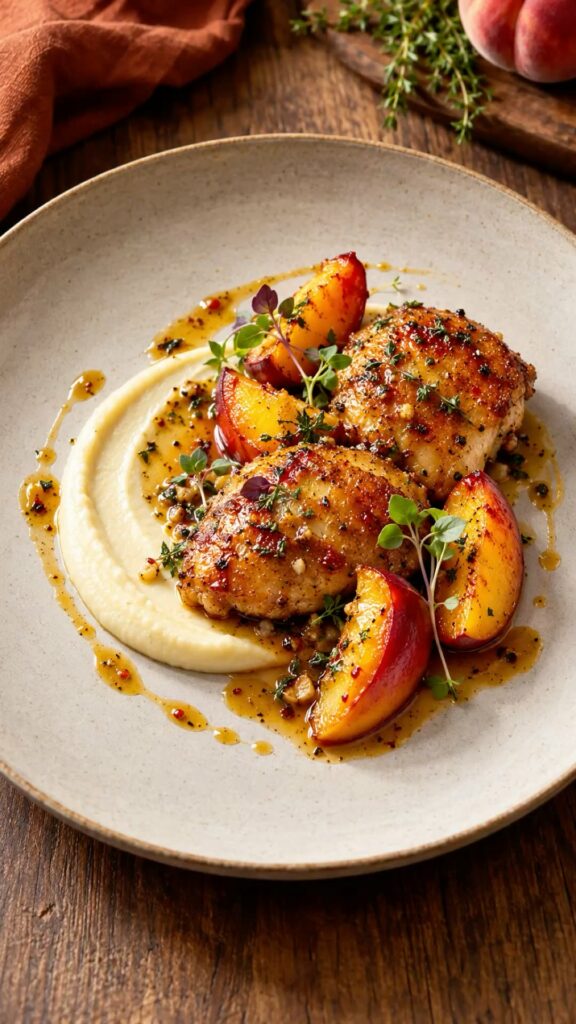 Honey-Pepper Roasted Chicken with Caramelised Peaches