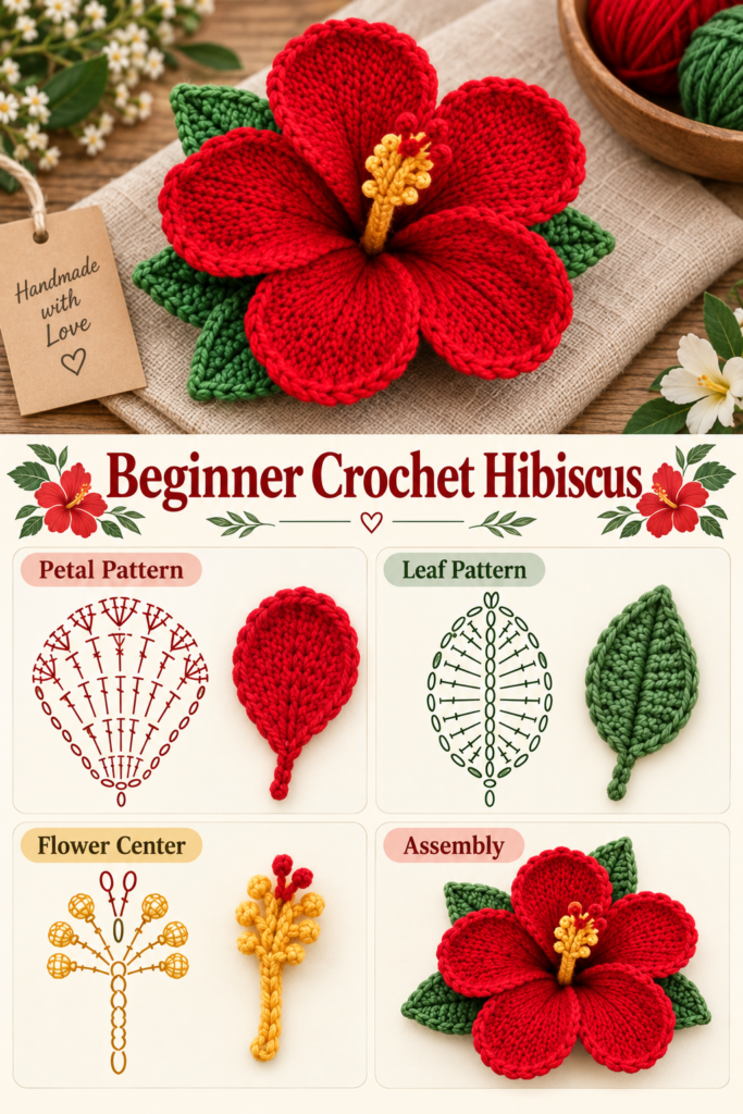 Hibiscus Flower Crochet Pattern: Easy Free Beginner Design