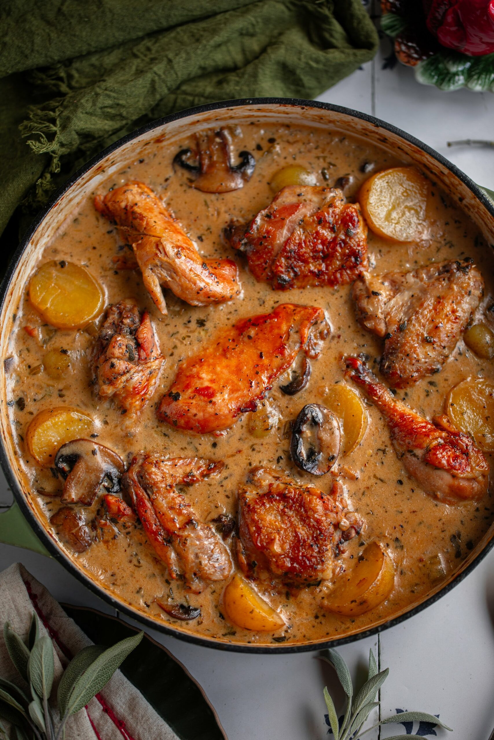 herb roasted chicken in creamy white sauce