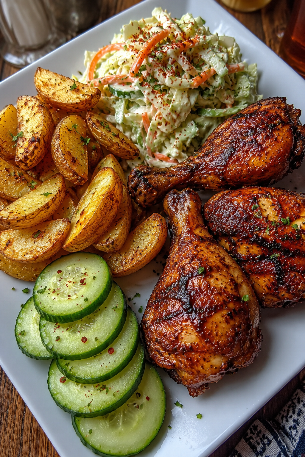 grilled chicken with fresh sides and salad