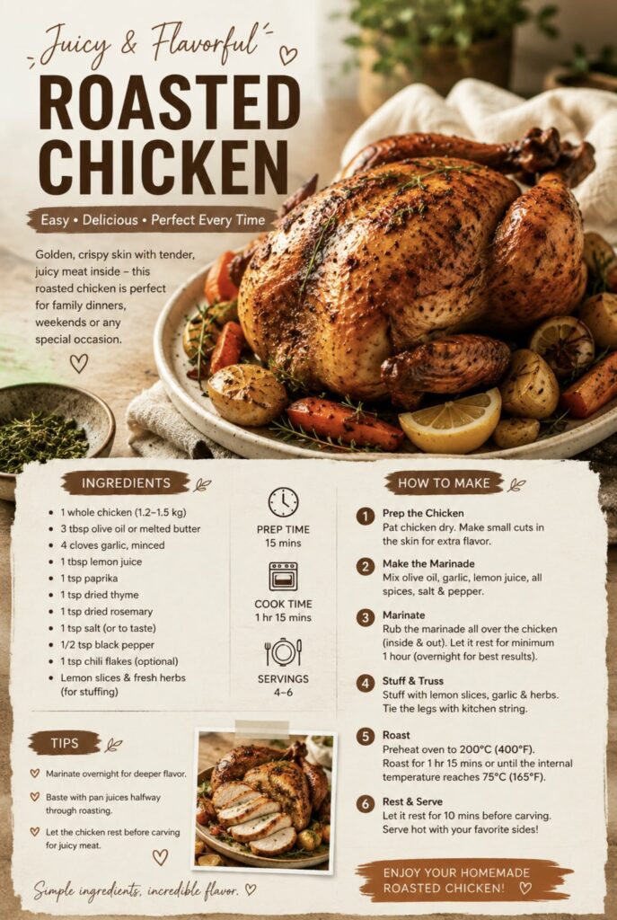 Juicy Roasted Chicken Recipe – Best Crispy Skin Dinner