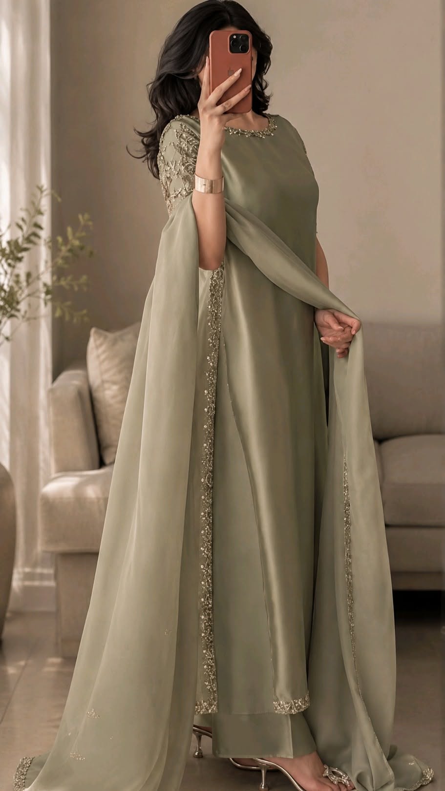 sage green pakistani formal dress