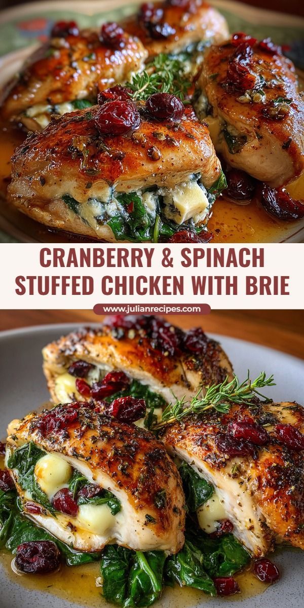 cranberry spinach stuffed chicken with brie